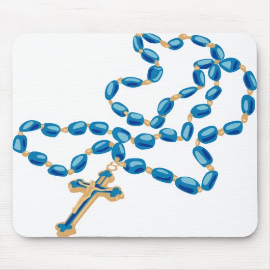 Catholic Mouse Pad White w/ Beautiful Blue Rosary マウスパッド (正面)
