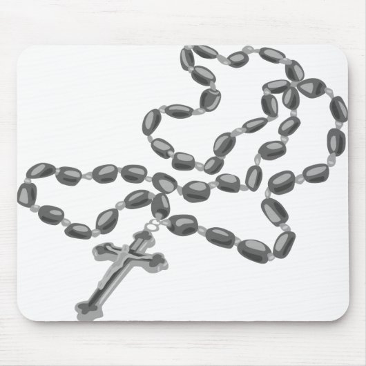Catholic Mouse Pad White with Black Rosary マウスパッド (正面)