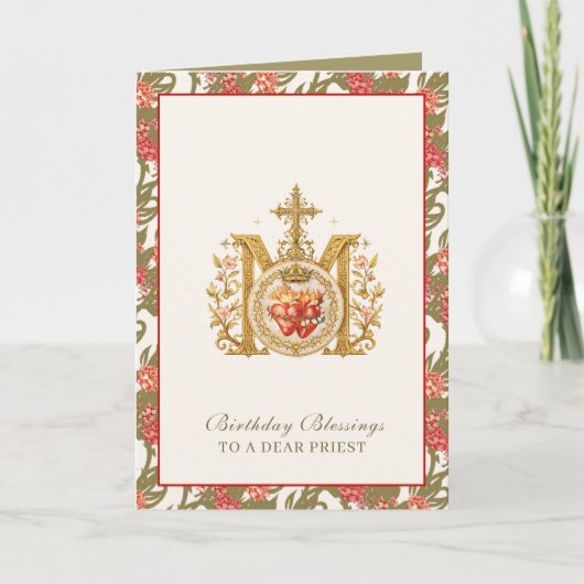 Catholic Priest Birthday Blessings Floral Gold  カード (正面)