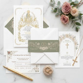 Catholic Roses Wedding Rings Rosary Sage Green  招待状ベリーバンド