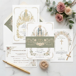 Catholic Roses Wedding Rings Rosary Sage Green  招待状ベリーバンド