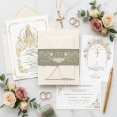 Catholic Roses Wedding Rings Rosary Sage Green  招待状ベリーバンド