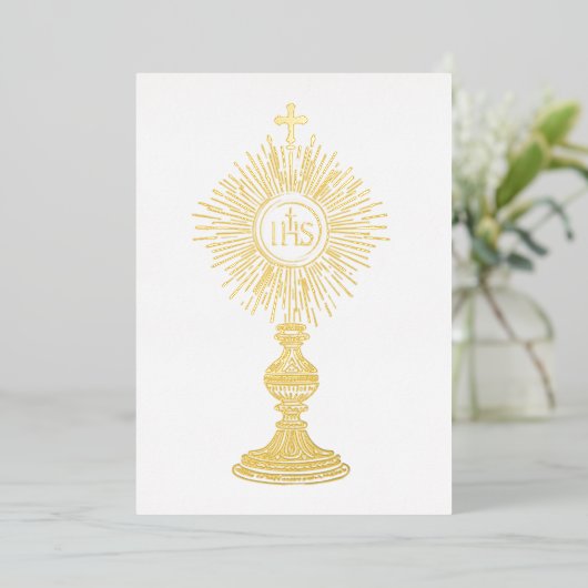 catholic small 5" x 7" Eucharist monstrance  箔招待状 (立ち正面)