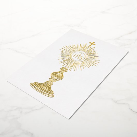 catholic small 5" x 7" Eucharist monstrance  箔招待状 (回転した状態)