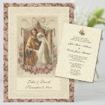 Catholic Vintage  Wedding Church/Reception  招待状<br><div class="desc">This is a beautiful traditional Catholic  vintage Wedding Invitation of the betrothal of Mary & Joseph exchanging rings with lace decorative frame and ecru lace background and floral border on the front.  All text and fonts can be modified.  We offer coordinating products in our wedding collection.</div>