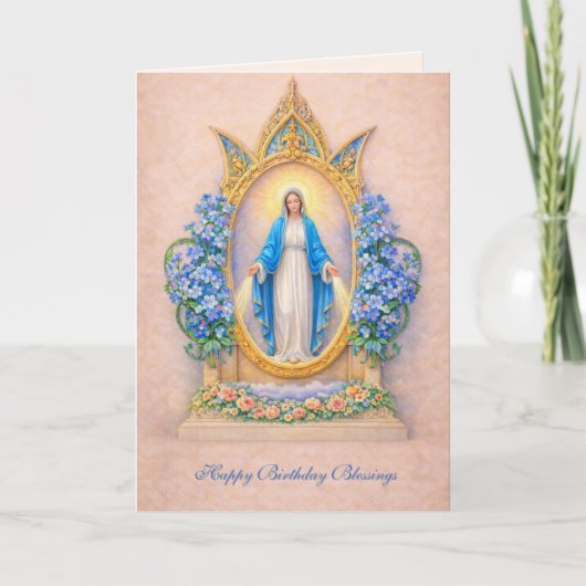 Catholic Virgin Mary Floral Birthday Card カード (正面)