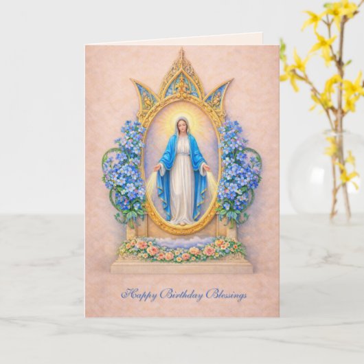Catholic Virgin Mary Floral Birthday Card カード (黄色い花)