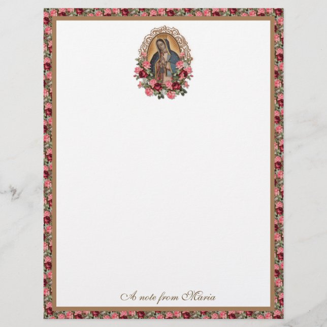 Catholic Virgin Mary Guadalupe Roses Stationery レターヘッド (正面)