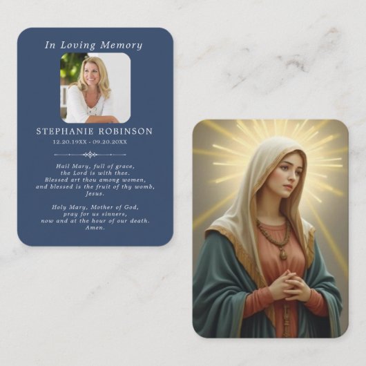 Catholic Virgin Mary Memorial Blue Prayer Card 名刺 (正面/裏面)
