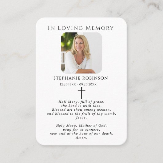 Catholic Virgin Mary Religious Funeral Prayer Card 名刺 (正面)