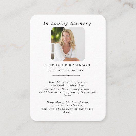 Catholic Virgin Mary Religious Funeral Prayer Card 名刺 (正面)