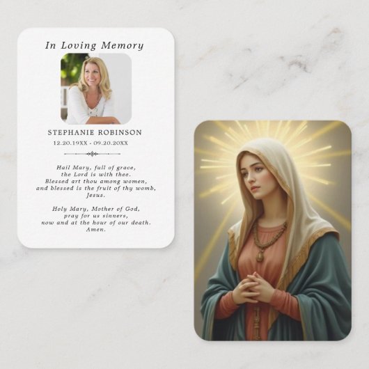 Catholic Virgin Mary Religious Funeral Prayer Card 名刺 (正面/裏面)