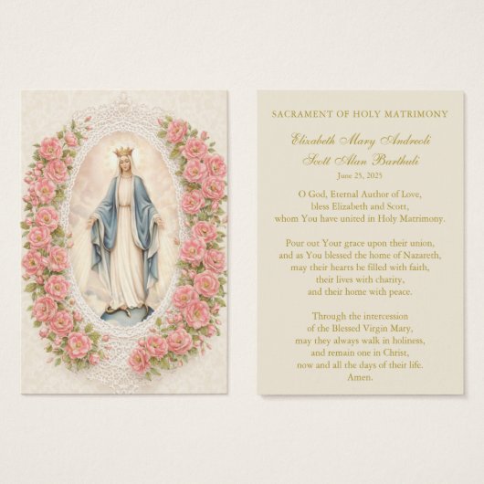 Catholic Wedding Floral Marian Prayer Cards (正面&裏面)