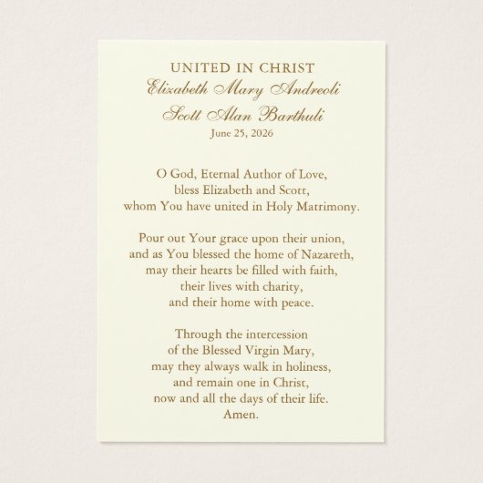 Catholic Wedding Prayer Betrothal Mary Joseph (裏面)