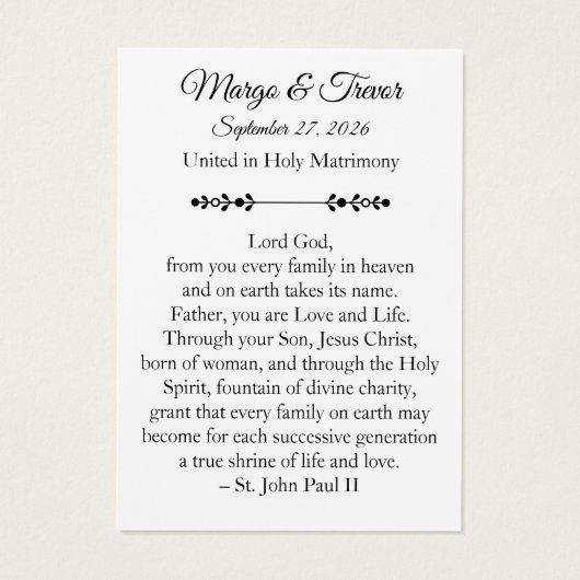 Catholic Wedding Prayer Card  (裏面)