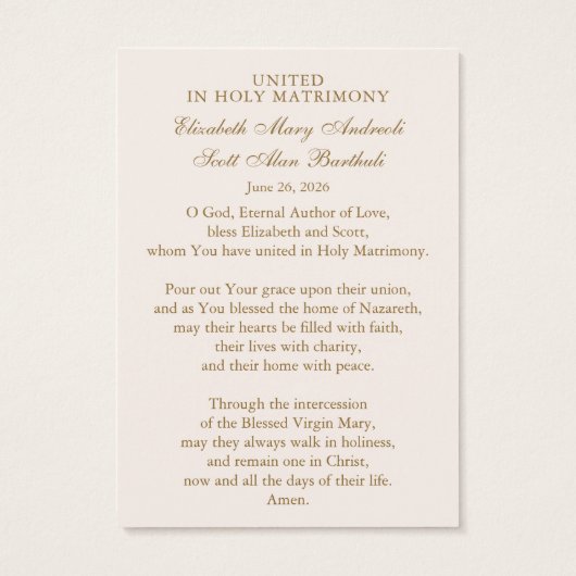 Catholic Wedding Prayer Card Betrothal  (裏面)