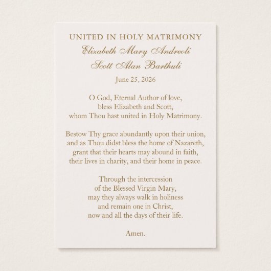 Catholic Wedding Prayer Card Betrothal  (裏面)