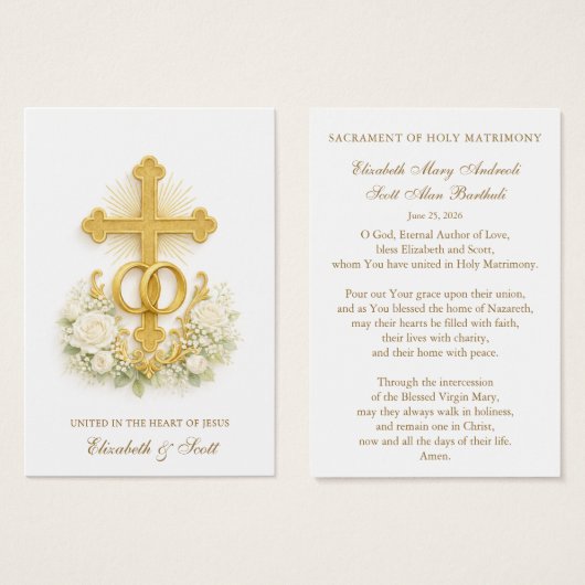 Catholic Wedding Prayer Card Gold Cross (正面&裏面)