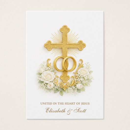 Catholic Wedding Prayer Card  Gold Cross (正面)
