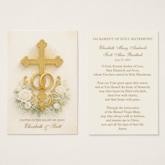 Catholic Wedding Prayer Card  Gold Cross (正面&裏面)