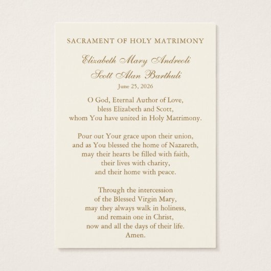 Catholic Wedding Prayer Card  Gold Cross (裏面)