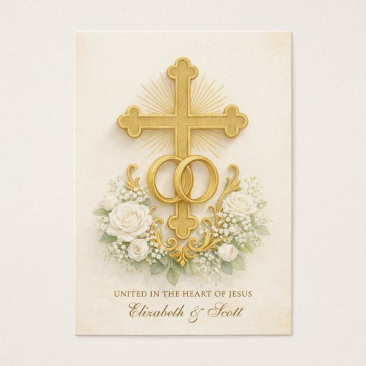Catholic Wedding Prayer Card  Gold Cross (正面)