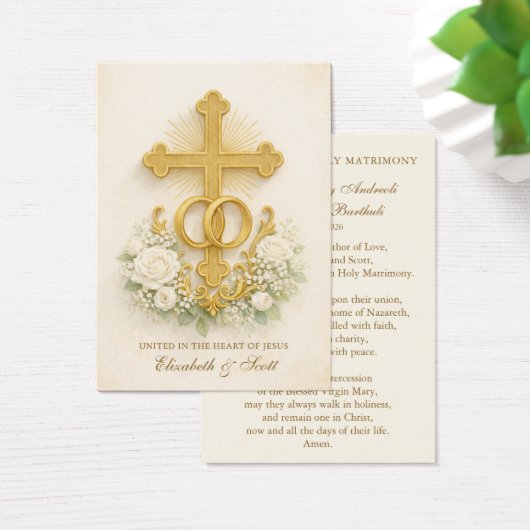 Catholic Wedding Prayer Card  Gold Cross (デスク)