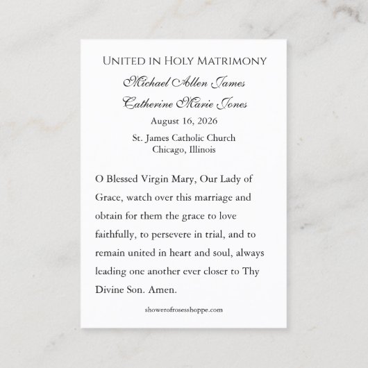 Catholic Wedding Prayer Our Lady of Grace 名刺 (裏面)