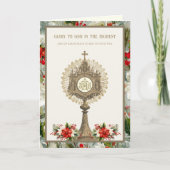 Catholic with Gold Monstrance Poinsettias Photo シーズンカード (正面)