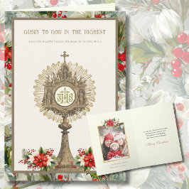 Catholic with Gold Monstrance Poinsettias Photo シーズンカード