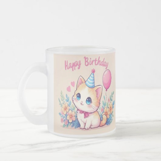 Caticorn Kawaii Birthday Mug フロストグラスマグカップ (左)