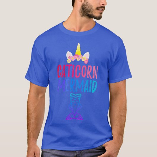 Caticorn Mermaid Funny Cat Unicorn Swimmer Cute Tシャツ (正面)