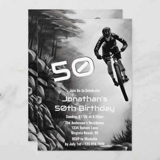 Cating Air - Mountain Bike Sketch 50誕生日 招待状 (正面/裏面)