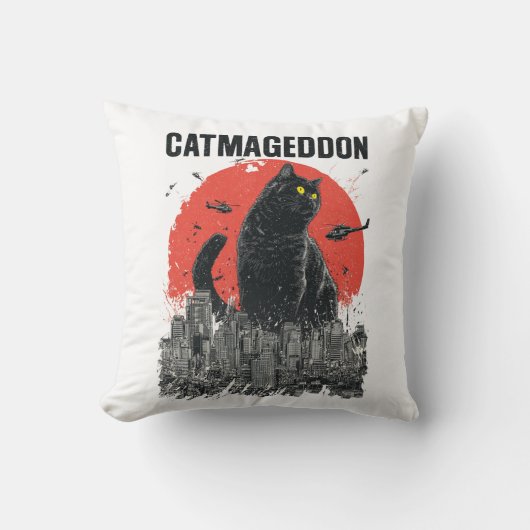Catmageddon Giant Cat Monster City Kaiju Funny Pet クッション (正面)
