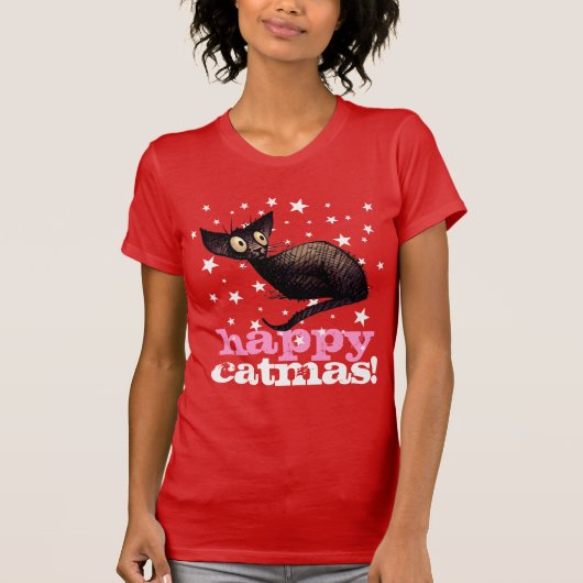 Catmas幸せな猫! おもしろいなクリスマス tシャツ (正面)