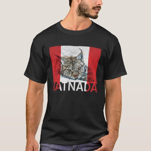 Catnada Lynx Canadensis Canadian Flag Maple Leaf V Tシャツ (正面)