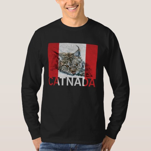 Catnada Lynx Canadensis Canadian Flag Maple Leaf V Tシャツ (正面)
