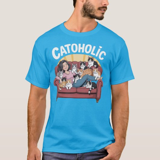 CATOHOLIC -おもしろい猫好きTシャツ Tシャツ (正面)