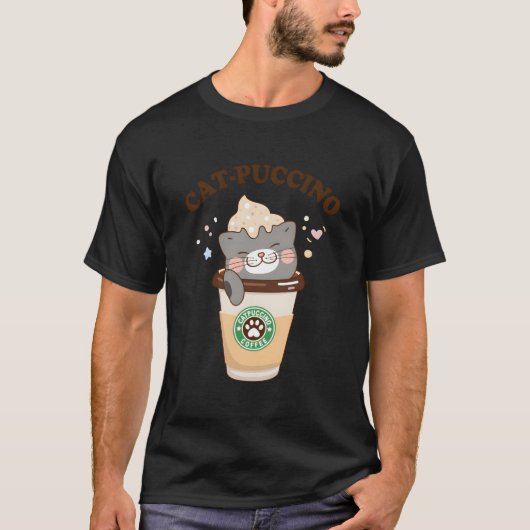Catpuccino Cat In A Coffee Cat Pun Cat Tシャツ (正面)