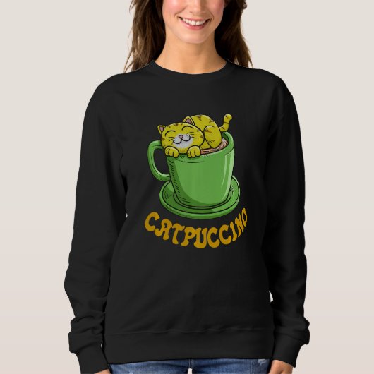 Catpuccino Coffee Cat Whisperer Caffeine Drinker   スウェットシャツ (正面)