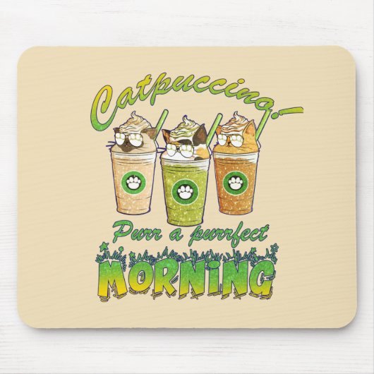 Catpuccino - Purr a Purfect Morning | かわいい猫 マウスパッド (正面)