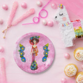 Catrina W/赤のドレスとピンク色の青い花を洗った ペーパープレート (パーティー)