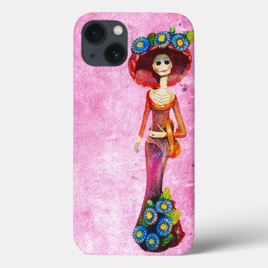 Catrina W/赤のドレスとピンク色の青い花を洗った Case-Mate iPhoneケース (裏面)