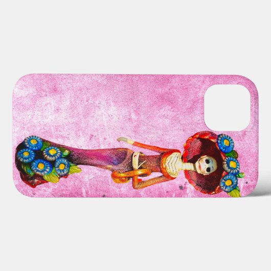 Catrina W/赤のドレスとピンク色の青い花を洗った Case-Mate iPhoneケース (裏面 (横))