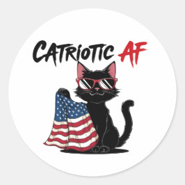 Catriotic AF – 黒猫クール愛国ステッカー ラウンドシール