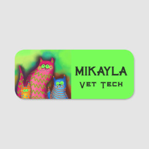 Cats おもしろいカラフル Vet Tech 名札