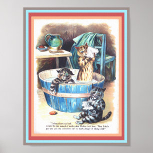 Cats おもしろい Bath by Louis Wainヴィンテージアートコピー ポスター