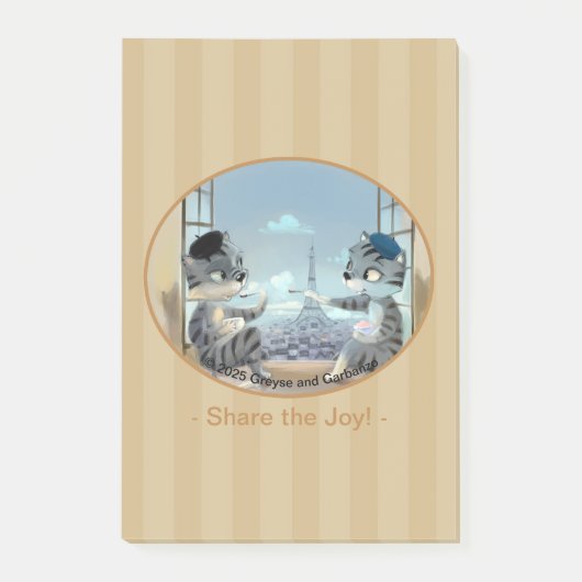 Cats & エッフェルタワー – Paris Joy Notes 4" x 6" ポストイット (正面)