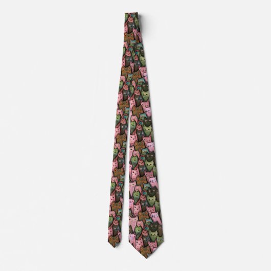 Cats クール Seamless Pattern Tie - Pink & Greenおもしろい ネクタイ (裏面)
