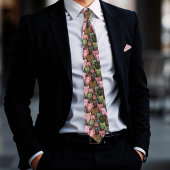 Cats クール Seamless Pattern Tie - Pink & Greenおもしろい ネクタイ